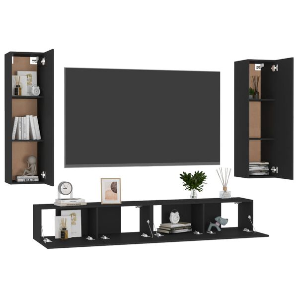vidaXL 4-tlg. TV-Schrank-Set Schwarz Holzwerkstoff