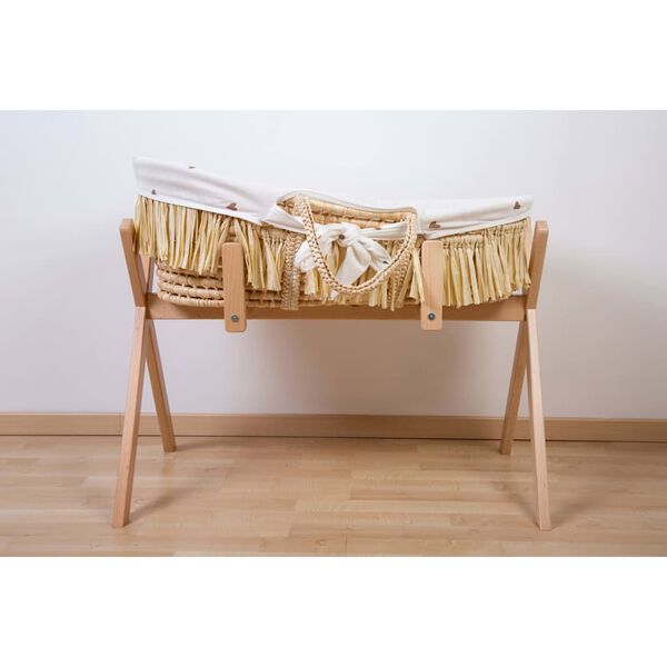 CHILDHOME Moseskorb Raffiabast mit Matratze und Bezug Herzen-Muster