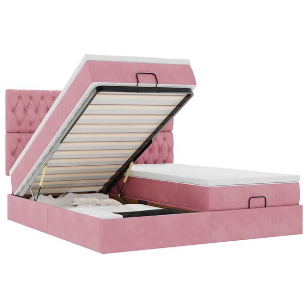 vidaXL Ottoman-Bett mit Matratzen Rosa 200x200 cm Samt