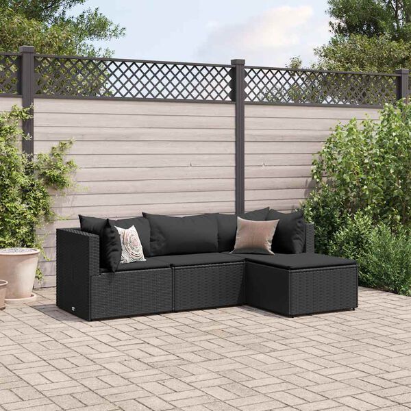 vidaXL 4-tlg. Garten-Lounge-Set mit Kissen Schwarz Poly Rattan