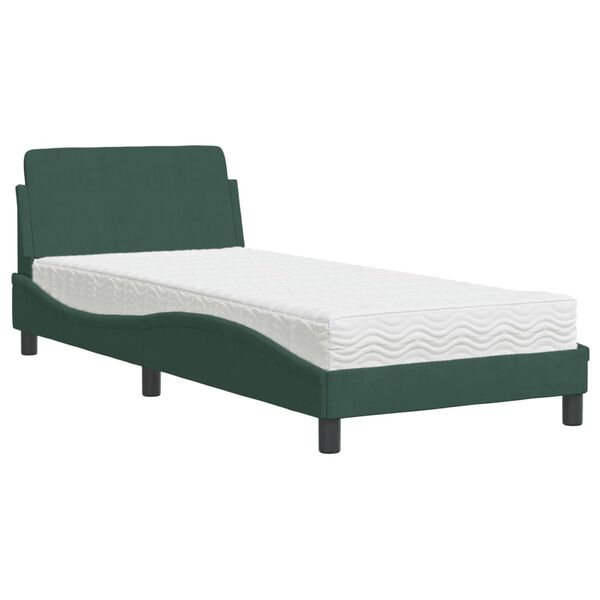 vidaXL Bett mit Matratze "Dover" Dunkelgr&uuml;n 90x190 cm Samt