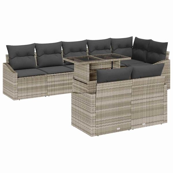 vidaXL Garten-Sofa-Set mit Kissen mit Speicher 9 pcs Hellgrau