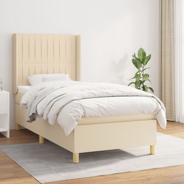 vidaXL Boxspringbett mit Matratze Creme 80x200 cm Stoff