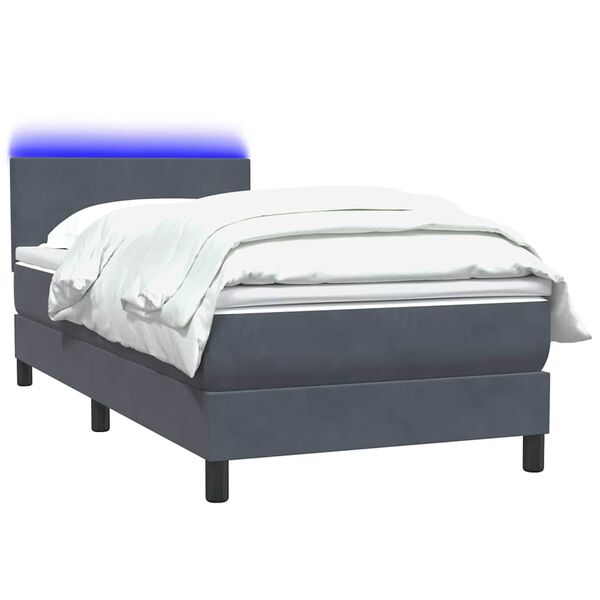 vidaXL Boxspringbett mit Matratze & LED Dunkelgrau 80x210 cm Samt
