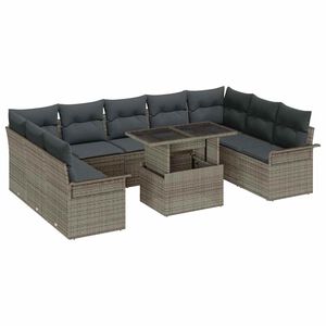 vidaXL Sofa Set mit Kissen 10 pcs Grau Poly-Rattan