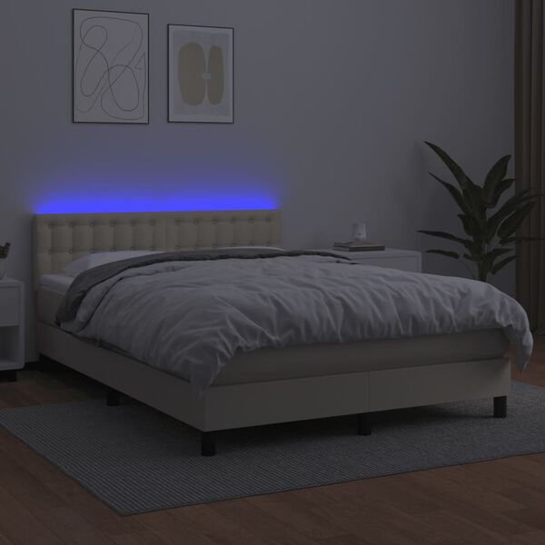 vidaXL Boxspringbett mit Matratze & LED Creme 140x200 cm Kunstleder