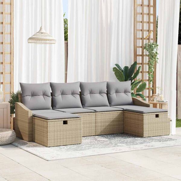vidaXL Garten-Sofa-Set mit Kissen 6 pcs Beige Poly Rattan