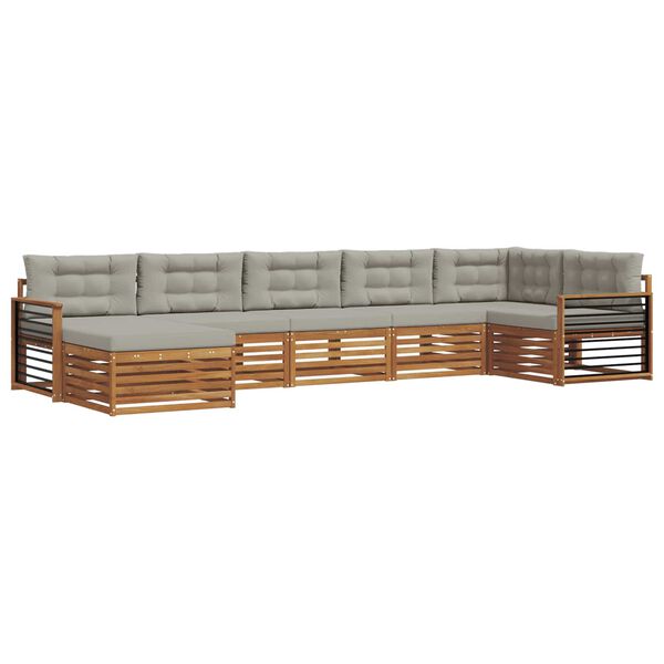 vidaXL Sofagarnituren 7 pcs Nat&uuml;rlich und Hellgrau Massivholz Akazie