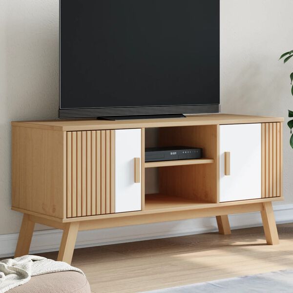 vidaXL TV-Schrank OLDEN Wei&szlig; und Braun 114x43x57 cm Massivholz Kiefer
