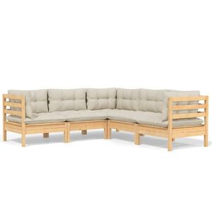vidaXL 5-tlg. Garten-Lounge-Set mit Creme Kissen Massivholz Kiefer