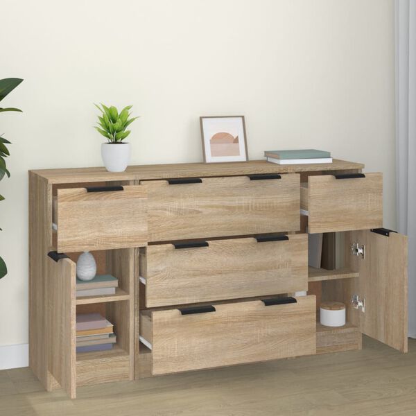 vidaXL 3-tlg. Sideboard-Set Sonoma-Eiche Holzwerkstoff