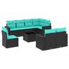 vidaXL 9-tlg. Garten-Sofagarnitur mit Kissen Schwarz Poly Rattan