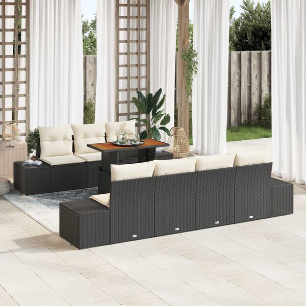 vidaXL Garten Essgruppe mit Kissen mit Kissen 8 pcs Schwarz und Creme