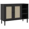 vidaXL Sideboard SENJA Rattan-Optik Schwarz 112x40x80 cm Kiefernholz