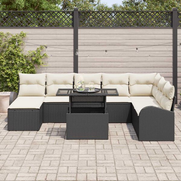vidaXL Garten-Sofa-Set mit Speicher 9 pcs Schwarz Poly Rattan
