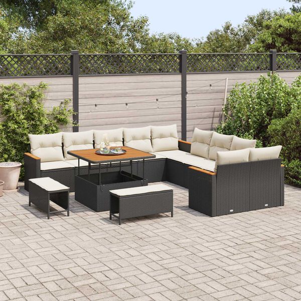 vidaXL Gartensofa-set mit Kissen 13 pcs Schwarz Poly Rattan