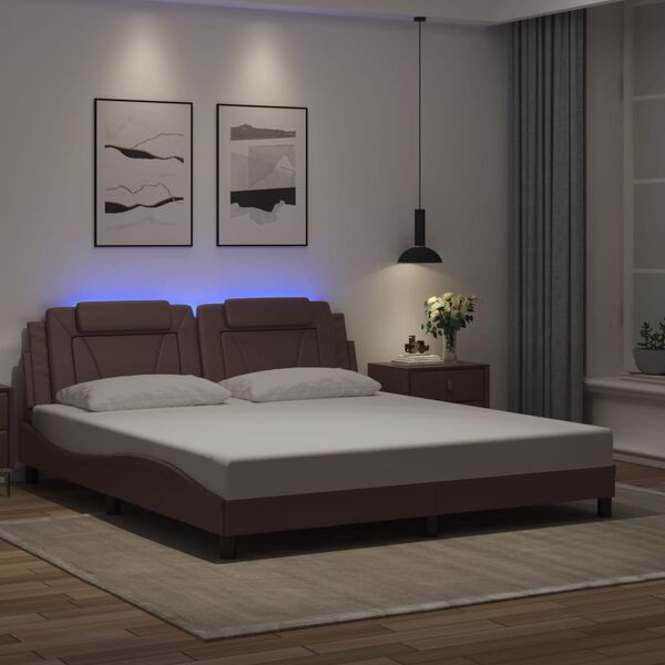 vidaXL Bettgestell "Viana" mit LED ohne Matratze Braun 180x200 cm