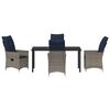 vidaXL Tisch- und Stuhlset mit Kissen 5 pcs Grau PE-Rattan