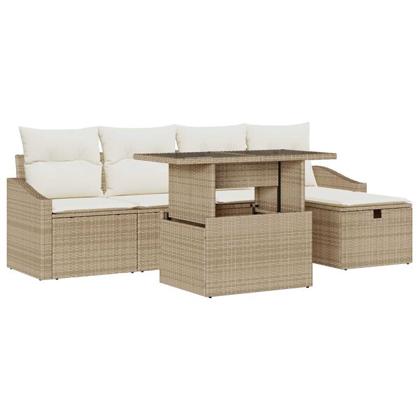vidaXL Gartensofa-set mit Kissen 6 pcs Beige Poly-Rattan