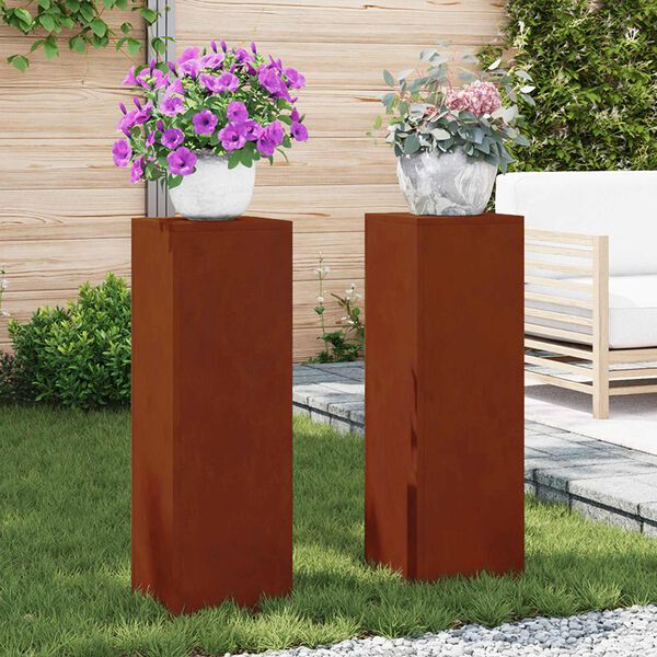 vidaXL Pflanzenst&auml;nder 2 pcs Rostig 24 x 24 x 75 cm Wetterfeststahl