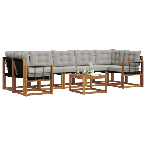 vidaXL Outdoor-Sofagarnitur mit Kissen 8 pcs Nat&uuml;rlich und Hellgrau