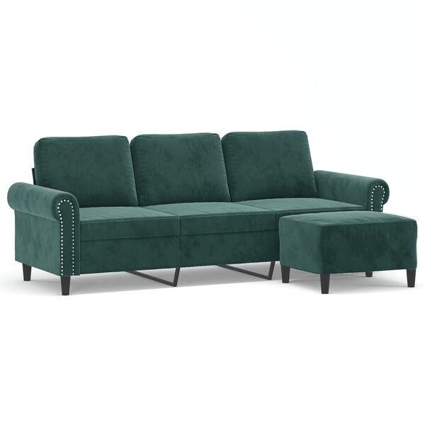 vidaXL 3-Sitzer-Sofa mit Hocker Dunkelgr&uuml;n 180 cm Samt