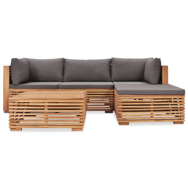 vidaXL 5-tlg. Garten-Lounge-Set mit Auflagen Massivholz Teak