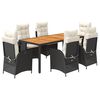 vidaXL 7-tlg. Garten-Essgruppe mit Kissen Schwarz Poly Rattan