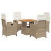 vidaXL 5-tlg. Garten-Essgruppe mit Kissen Beige Poly Rattan