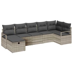 vidaXL Sofa Set mit Kissen mit Speicher 7 pcs Hellgrau Poly-Rattan