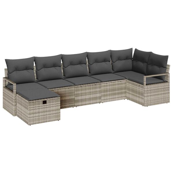 vidaXL Sofa Set mit Kissen mit Speicher 7 pcs Hellgrau Poly-Rattan