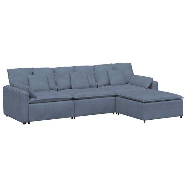 vidaXL Modulares Sofa mit Fu&szlig;hocker und Kissen Blau