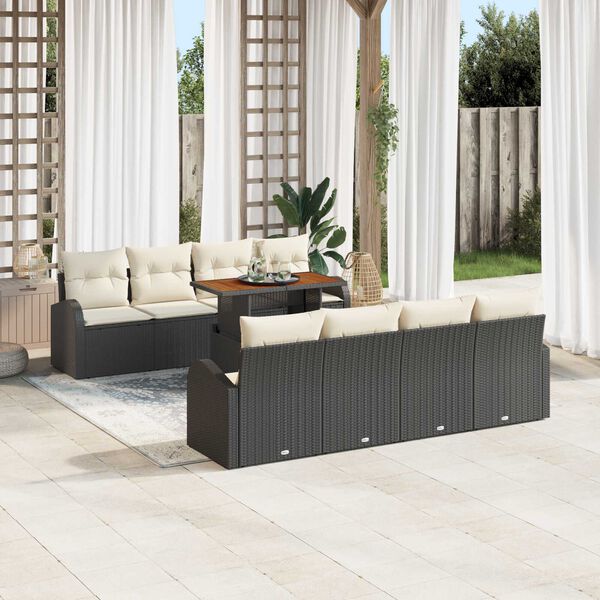 vidaXL Garten-Sofa-Set mit Kissen 7 pcs Schwarz und Creme