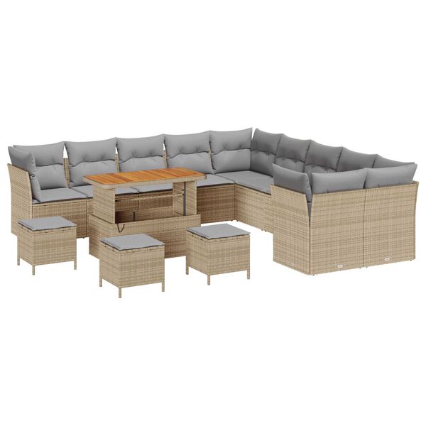 vidaXL Gartensofa-set mit Kissen 14 pcs Beige und Hellgrau Poly-Rattan
