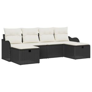 vidaXL Garten-Sofa-Set mit Kissen 6 pcs Schwarz Poly Rattan