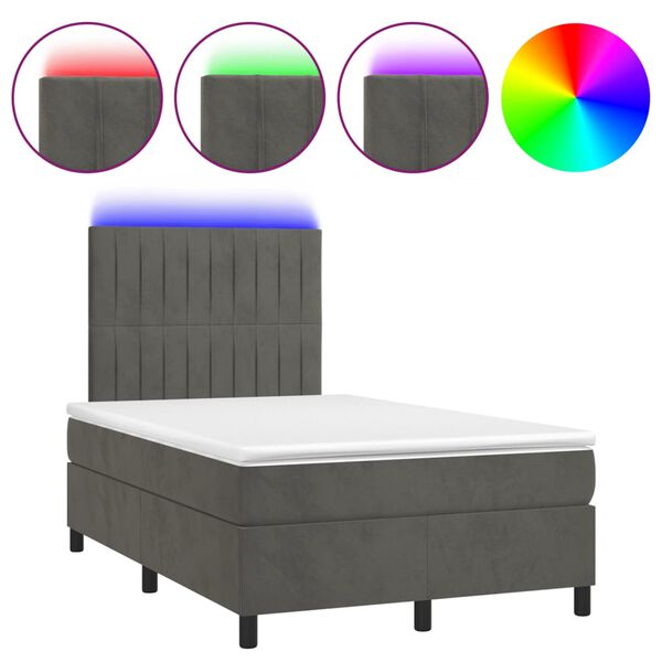 vidaXL Boxspringbett mit Matratze & LED Dunkelgrau 120x190 cm Samt
