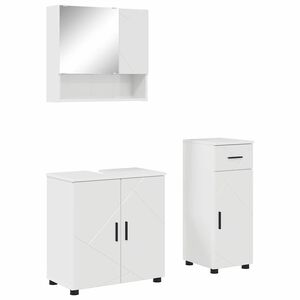 vidaXL Badezimmerm&ouml;bel-Set 3 pcs Hochglanz Wei&szlig; Holzwerkstoff & Metall