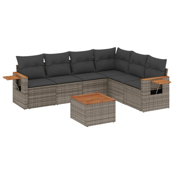 vidaXL 7-tlg. Garten-Sofagarnitur mit Kissen Grau Poly Rattan