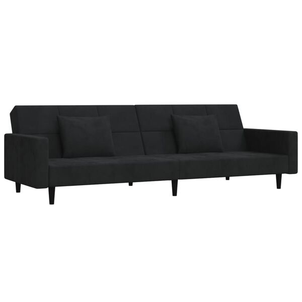 vidaXL Schlafsofa 2-Sitzer mit 2 Kissen & Hocker Schwarz Samt