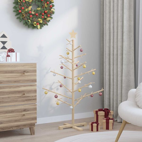 vidaXL Holz Weihnachtsbaum mit Ständer Natur 125 cm Massivholz Kiefer