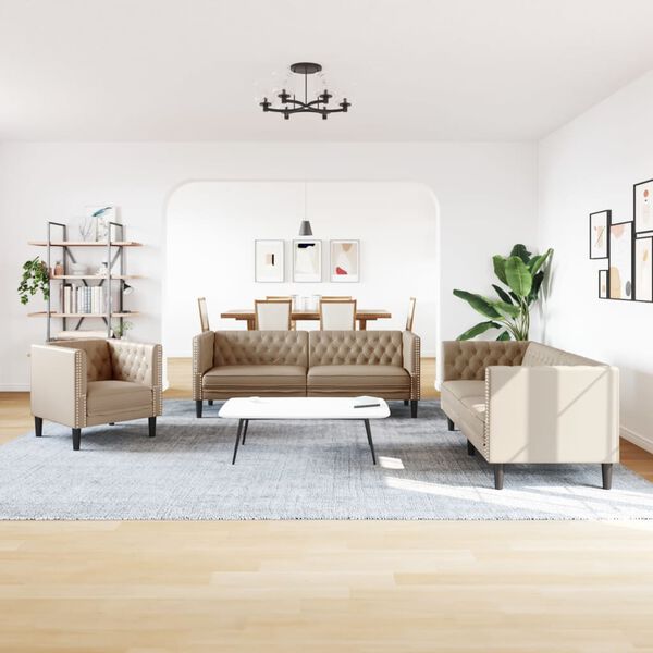 vidaXL 3-tlg. Chesterfield-Sofa-Set Cappuccino Kunstleder