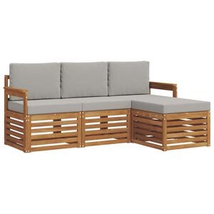 vidaXL Outdoor-Sofagarnitur mit Kissen 4 pcs Nat&uuml;rlich und Hellgrau