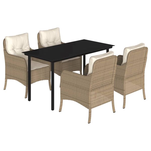 vidaXL 5-tlg. Garten-Essgruppe mit Kissen Beige Poly Rattan