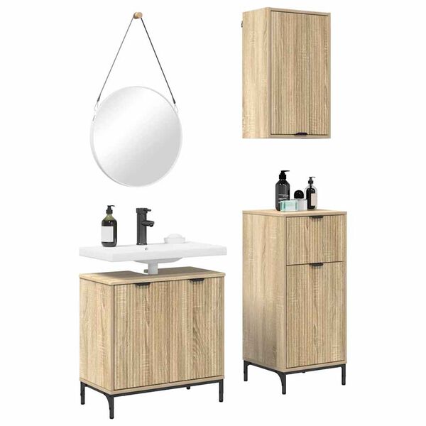 vidaXL Badezimmermöbel Set mit Regal 3 pcs Sonoma-Eiche Holzwerkstoff