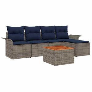 vidaXL Gartensofa-set 6 stk. Grau und Marineblau Poly-Rattan