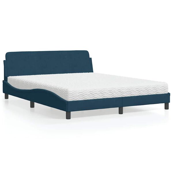 vidaXL Bett mit Matratze "Dover" Blau 160x200 cm Samt