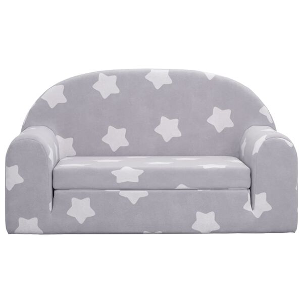 vidaXL 2-Sitzer Schlafsofa f&uuml;r Kinder Hellgrau Sterne Weicher Pl&uuml;sch