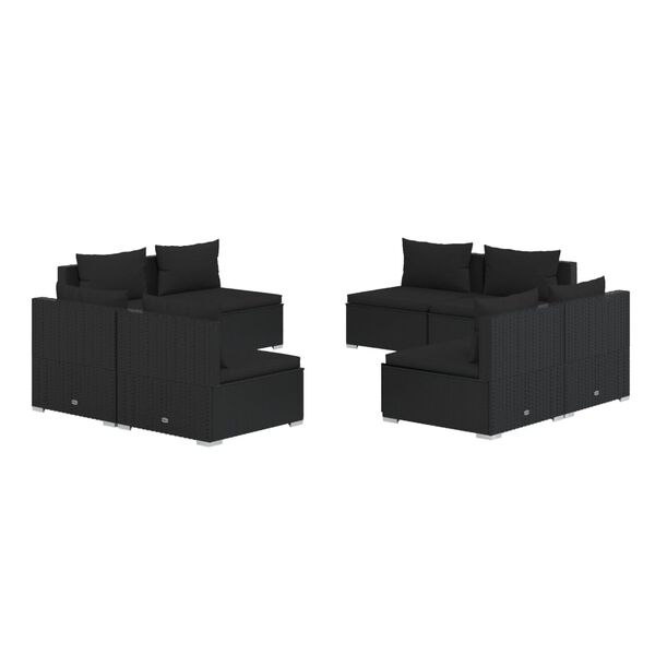vidaXL 8-tlg. Garten-Lounge-Set mit Kissen Poly Rattan Schwarz