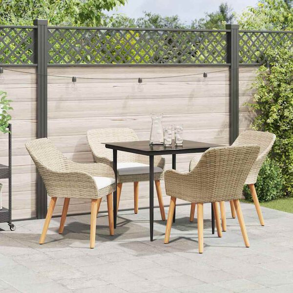 vidaXL Garten Essgruppe mit Kissen 5 pcs Beige Poly-Rattan