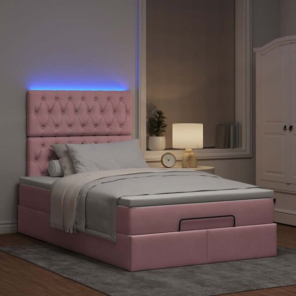 vidaXL Ottoman-Bett mit Matratzen & LEDs Rosa 120x190 cm Samt